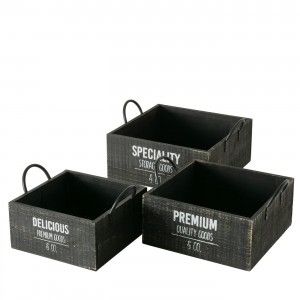Set 3 cutii pentru depozitare din lemn, Premium Negru, L38xl32xH19 cm / L34xl28xH18 cm / L30xl24xH17 cm