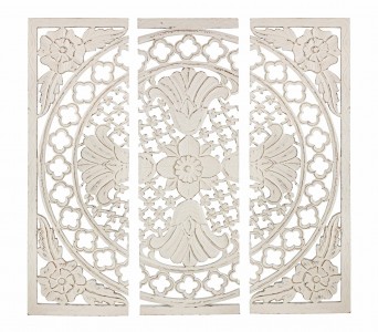 Set 3 decoratiuni de perete din MDF, Vishal Square Alb Antichizat, l120xA1,7xH120 cm