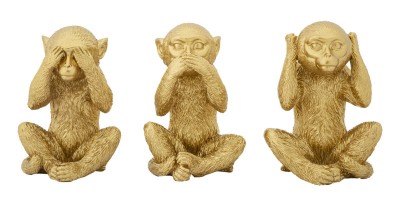 Set 3 figurine din rasina Monkeys Auriu, L6,3xl2xH9,2 cm