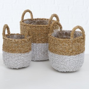 Set 3 ghivece din iarba de mare Livela Natural, Ø25xH31 cm / Ø22xH28 cm / Ø19xH26 cm