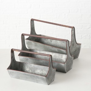 Set 3 ghivece din metal Carlson Gri / Maro, l44xA18xH26 / l37xA16xH23 / l29xA14xH19 cm