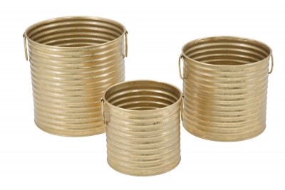 Set 3 ghivece metalice Tris Auriu, Ø26,5xH24 cm / Ø23xH20 cm / Ø19,5xH16,5 cm