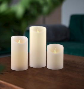Set 3 Lumanari cu LED, Albe, Ø7,5xH10 cm / Ø7,5xH12,5 cm / Ø7,5xH15 cm