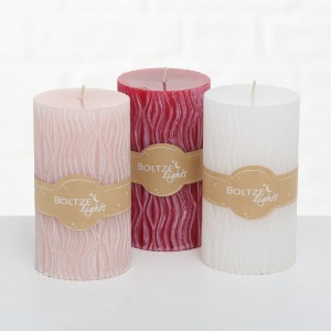 Set 3 Lumanari Decorative Blush, Alb/Roz, din Ceara, Rotunde Ø7xH12 cm