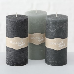 Set 3 Lumanari Decorative Darkness Tall, Negru/Gri, din Ceara, Timp de Ardere 68H, Ø7xH15 cm