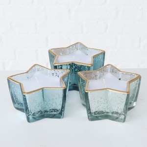 Set 3 Lumanari Decorative Delisa, Multicolor, din Ceara in Pahar de Sticla, Timp de Ardere 10H, Stelute Ø10xH6 cm