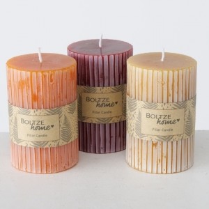 Set 3 Lumanari Decorative Lamea Small, Rosu/Galben/Portocaliu, din Ceara, Timp de Ardere 48H, Rotunde Ø7xH10 cm