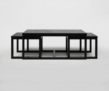 Set 3 masute de cafea din furnir Cornus Negru, L120xl60xH50 / L56xl51,5xH44 / L56xl51,5xH44 cm