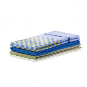Set 3 prosoape de bucatarie Louie Galben / Albastru Inchis, 50 x 70 cm