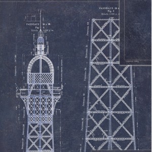 Set 3 role Tapet Imprimat Digital Grand Eiffel Blue