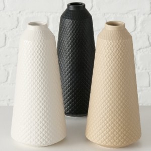 Set 3 vaze decorative din dolomita, Monrovia Alb / Negru / Bej Mat, Modele Asortate, Ø12xH27 cm