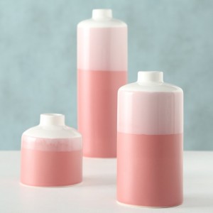 Set 3 vaze decorative din portelan Brixa Roz / Alb, Ø9xH29 cm / Ø9xH19 cm / Ø9xH12 cm