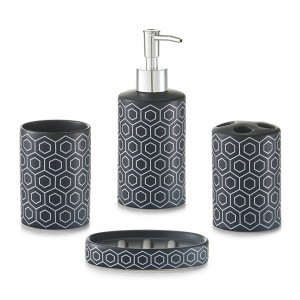 Set 4 accesorii pentru baie din ceramica, Black / White