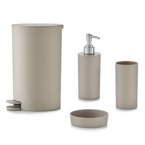 Set 4 accesorii pentru baie din plastic, Taupe