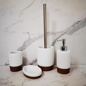 Set 4 accesorii pentru baie, din rasina, Spa Alb / Maro