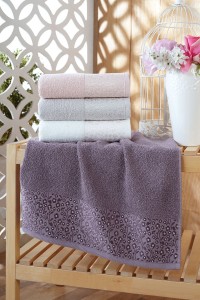 Set 4 prosoape baie din bumbac, Daisy Multicolor, 45 x 90 cm