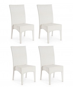 Set 4 scaune de gradina / terasa din fibre sintetice si metal Antalys Alb, l47xA58xH93 cm