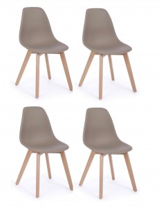 Set 4 scaune din plastic cu picioare din lemn System Grej / Natural, l51,5xA46,5xH86 cm