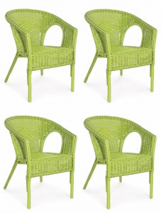 Set 4 scaune pentru gradina / terasa, din ratan si rachita, Alliss Lime, l58xA61xH74 cm