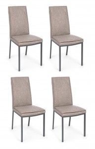 Set 4 scaune tapitate cu piele ecologica si picioare metalice Sofie Grej / Gri, l43xA59,5xH99,5 cm