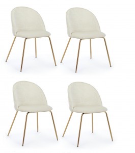 Set 4 scaune tapitate cu stofa si picioare metalice Tanya Velvet Alb / Auriu, l49xA55xH77 cm