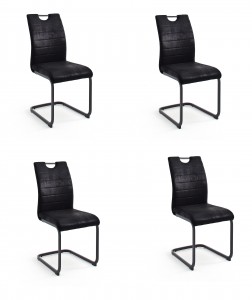 Set 4 scaune tapitate cu stofa si picioare metalice, Bilbao Negru, l43xA57xH95 cm