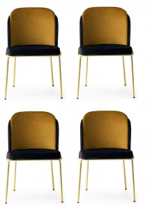 Set 4 scaune tapitate cu stofa si picioare metalice, Dore 102 Velvet Negru / Mustariu / Auriu, l54xA55xH86 cm