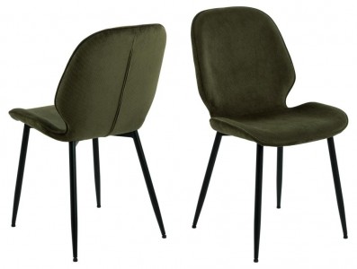 Set 4 scaune tapitate cu stofa si picioare metalice Femke Verde / Negru, l47,5xA57,5xH85 cm