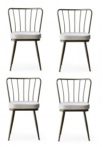 Set 4 scaune tapitate cu stofa si picioare metalice, Yildiz 984 Velvet Alb / Alama, l43xA42xH82 cm