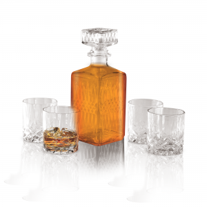 Set 5 piese pentru whisky, din sticla, Black Silver 