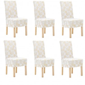 Set 6 huse elastice pentru scaune, Flowers, Alb / Auriu