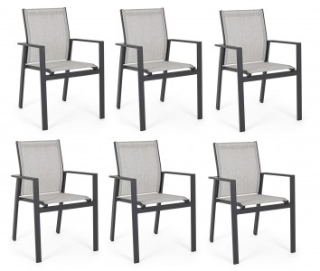 Set 6 scaune de gradina / terasa din metal si material textil Crozet Gri / Antracit, l56,5xA62xH88 cm