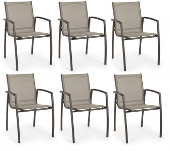 Set 6 scaune de gradina / terasa din metal si material textil Hilla Grej, l56,5xA61xH87 cm
