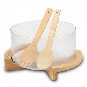 Set bol cu suport si 2 ustensile pentru salata Terrestrial Natural