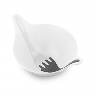 Set bol si 2 ustensile pentru salata, din termoplastic Leaf Alb / Gri, L40,2xl28,8xH20 cm