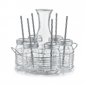 Set carafa si pahare pentru limonada, cu suport metalic, 8 piese