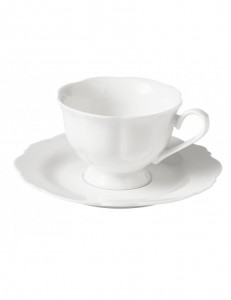 Set ceasca cu farfurioara din portelan, Meringa Alb, 180 ml, 4 piese