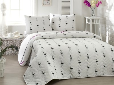 Set cuvertura si 2 fete de perna Flamingo Alb / Negru, 200 x 220 cm
