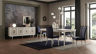 Set de mobila dining din MDF si pal, 7 piese Catherine Ivoir / Auriu
