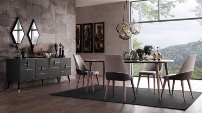 Set de mobila dining din pal, 8 piese Diamond Nuc / Grafit