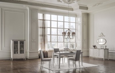 Set de mobila dining din pal, 8 piese Riena Stejar / Ivoir