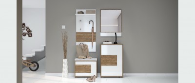 Set de mobila hol din pal si MDF, 4 piese, Stela II Alb / Stejar Tobacco