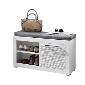 Banca tapitata cu stofa si 1 sertar, din MDF, Lifence Alb, l92xA37xH50 cm