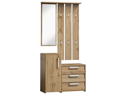 Set de mobila hol din pal, 3 piese, Peer-002 Stejar Wotan