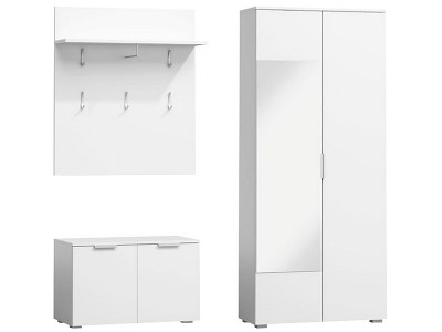 Set de mobila hol din pal, 3 piese, Peer-005 Alb Mat