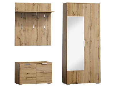 Set de mobila hol din pal, 3 piese, Peer-005 Stejar Wotan