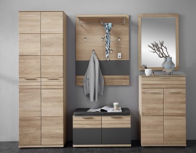 Set de mobila hol din pal si MDF, 5 piese Archi Natur / Grafit