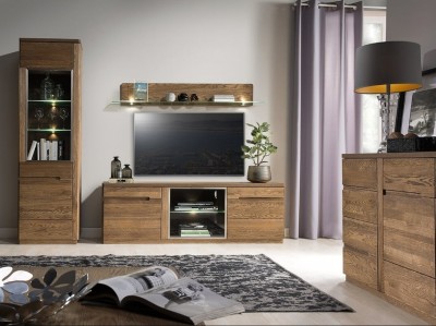 Set de mobila living din lemn si furnir, 4 piese Negro Oak