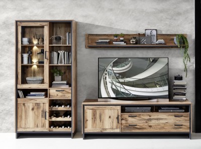 Set de mobila living din pal, 3 piese Pato Natural / Grafit