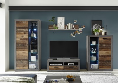 Set de mobila living din pal, 4 piese Inez Gri / Natur